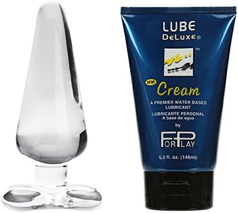 New Spartacus Blown Glass Spade Plug Clear Large with Free Forplay Lube Deluxe Cream 5.2 Oz Personal Lubricant
