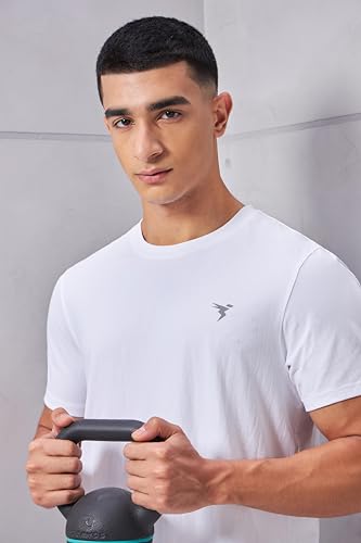Image of TECHNOSPORT Men's Slim Fit Solid Crew Neck T-Shirt, Cotflex Quick Dry Wrinkle Resistant Polyester Sports Tee for Gym, Running, Training, Sports