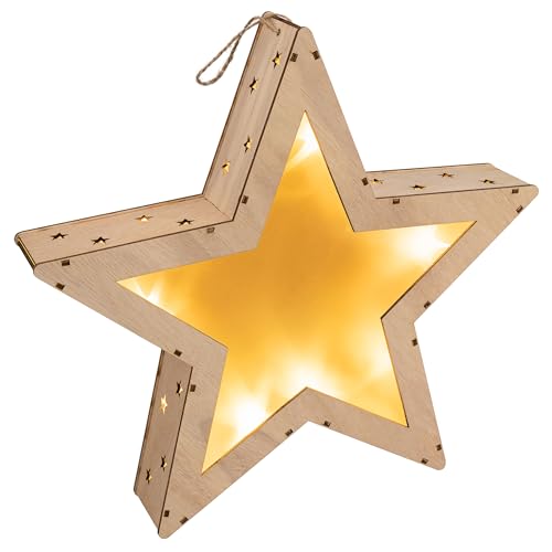Holzstern LED Batterie Timer Weihnachtsstern 3D Optik Weihnachtsdeko...