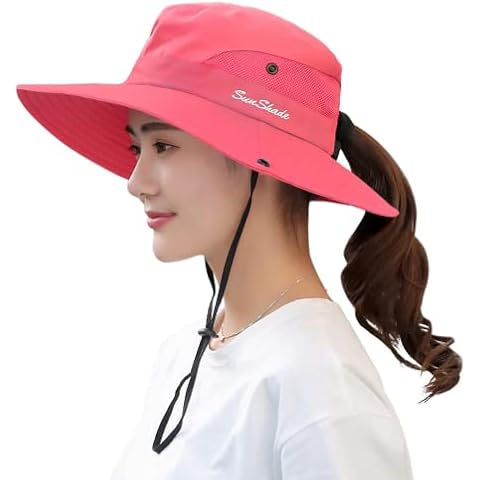 UPF 50+ Wide Brim Sun Hat Waterproof UV Protection Bucket Boonie Hat for Women (Pure Watermelon Red) Cover