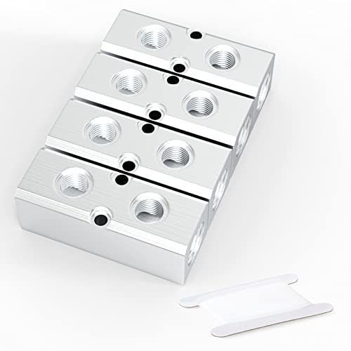 GASHER 4PCS 2 Way 4 Port Aluminum Pneumatic Manifold Air Distribution Block Splitter 1/4