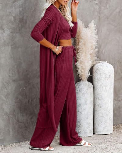 Image of Fessceruna Womens 3 Piece Lounge Pajamas Sets Cute Vacation Matching Set | Pj Sets, Airport Travel Outfits, Bedroom, Winter Fall Loungewear , Cotton, Christmas