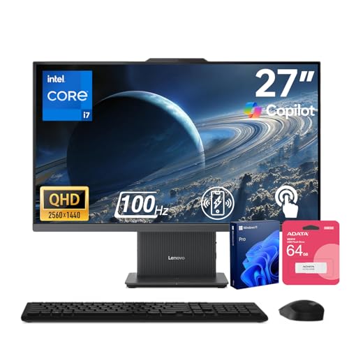 Image of Lenovo IdeaCentre AIO Gen 9 27 inch QHD 2.5K+ 100Hz Touchscreen All-in-One Desktop, 8-Core i5-13420H, 16GB DDR5, 1TB SSD, Webcam, Wireless KB & M, Win11 Home, Bundle with ADATA 64GB USB Flash Drive