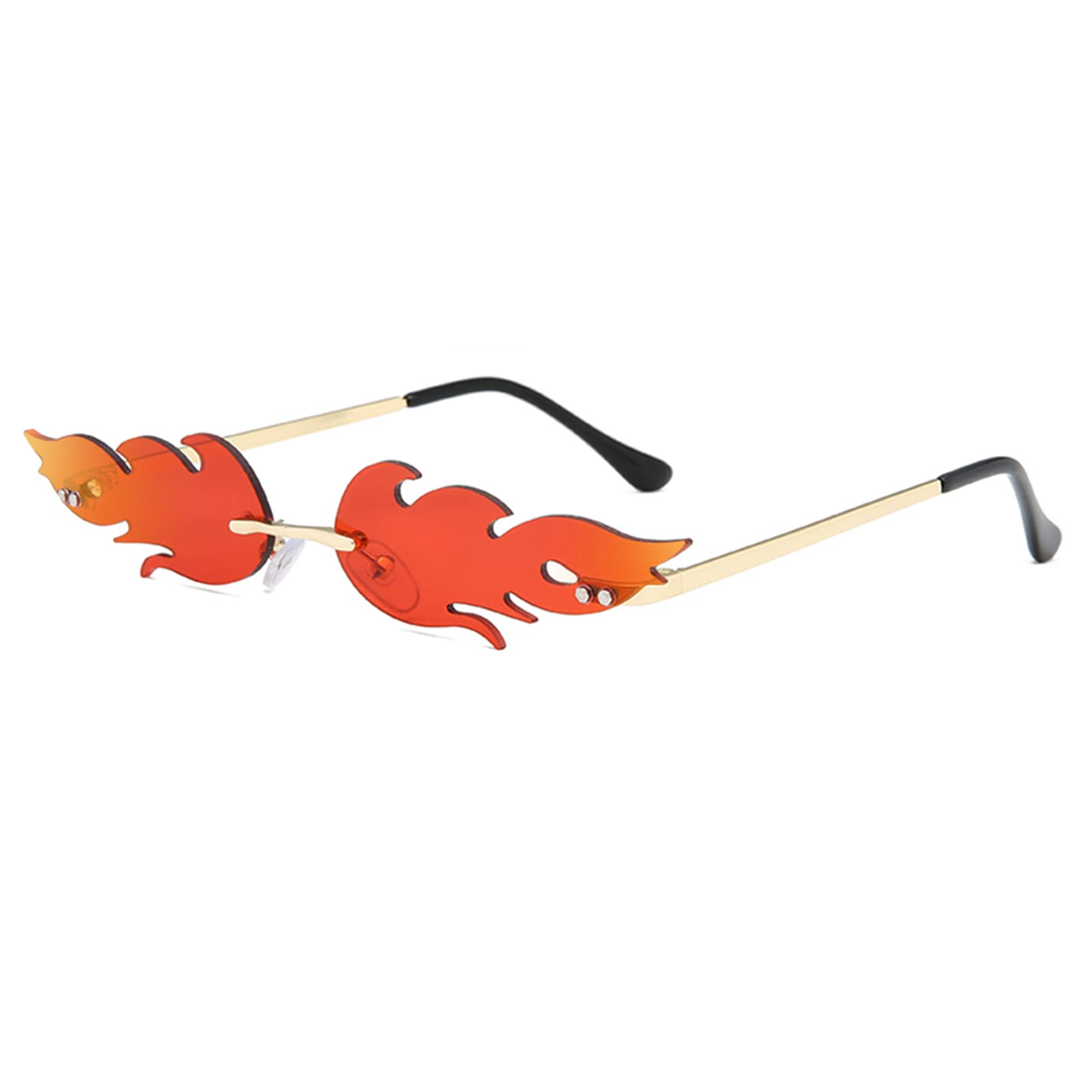 YUELUQU Fuoco Fiamma Occhiali da sole per le Donne Rimless Party Carino Del ballo di fine anno Occhiali di Halloween Moda Onda Rimless Occhiali Per Le Donne, Nero , M