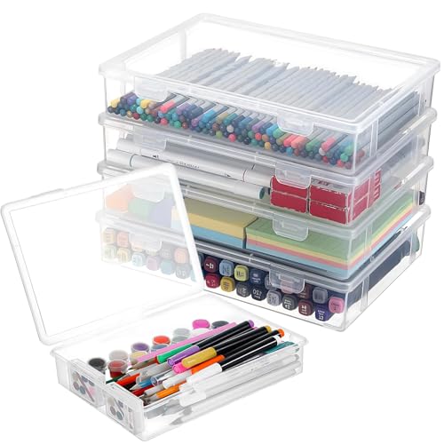 Clear Plastic Storage Box with Flap Lid, 6 Pcs 9x6.7x2 Inches, Multipurpose Craft Organizers, Storage Box, Art Supply Storage Organizer for Beads, Pencils, Lego, Crayon, Crafts Accessories, Notebooks