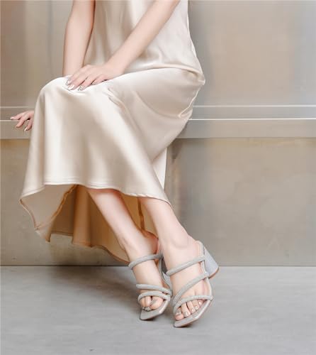 kkdom Women's Square Open Toe Glitter Chunky Heels Sandals Sparkle Bling Rhinestone Short Heels Mule Sandals Slip On Block Heels2