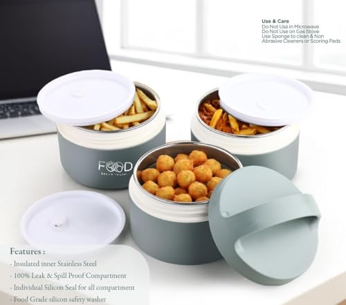 Image of 3 Layer Steel Insulated Lunch Box for Office Use | Leak-Proof Tiffn Box with Airtight Food Containers | Durable Hot Tiffin Box for Office,School,Travel | Lunch Box for Men Women Kids(1-pcs)