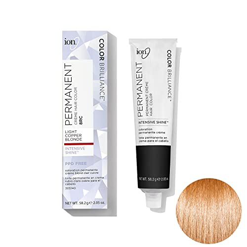 ion Permanent Creme Hair Color 8RC Light Copper Blonde, Vegan, Cruelty Free, PPD Free, 100% Gray Coverage, LongLasting, FadeResistant Color, 2.05 oz