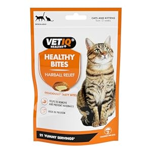 VetIQ Healthy Bites Hairball Remedy Cat Treats, 4x 65g, Helps Prevent & Remove Cat Hairballs, Cat Supplement with No Artificial Ingredients, Cat & Kitten Health, Omega 3 & 6 Fatty Acids