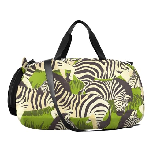 Duffle Bag Kids Gym Bag with Shoes Compartment & Wet Separation Overnight Travel Duffel Bag Zebras and Leaf for Girl Boy2