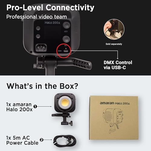 Image of Amaran Halo 200x Bi-Color COB LED Monolight, 200W Continuous Output, 2700K-6500K, 10,530 Lux @ 1m, NFC App Control, Bowens Mount for Studio Photography, Livestreaming & Video Production