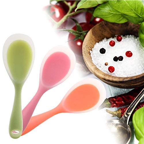 Image of Baskety Non-Stick Rice Spoon Silicone Ladle Soup Spoon with Handle for Dining Table 22.3 x 6.8 cm (Green)