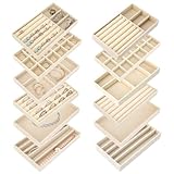 12Pcs Velvet Stackable Jewelry Trays, FHDUSRYO Jewelry Drawer Organizer, Large Removable Display Jewelry Tray, Necklace Bracelet Storage Box for Earring, Ring, Brooch, Watch（Beige）