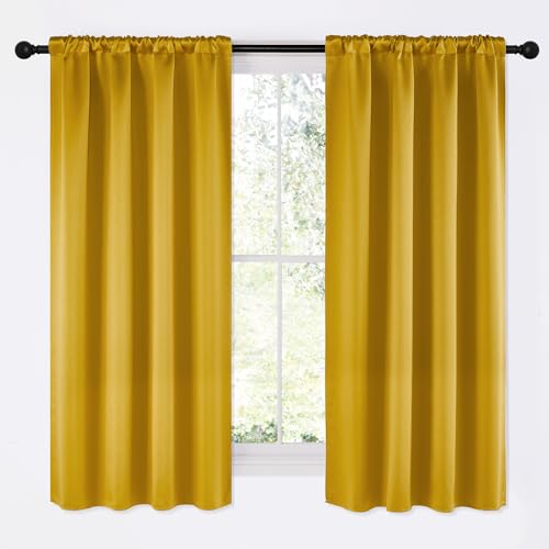 NICETOWN Gold Blackout Cafe Faux Silk Curtains for Small Windows,