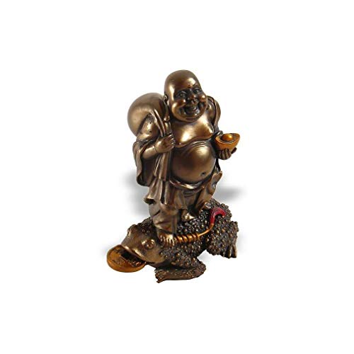 lachineuse - Statuette Bouddha Rieur Feng Shui - Statue Bouddha 13 cm Coloris Bronze - Décoration Zen & Fortune - Objet Déco Chinoise pour Intérieur - Idée...