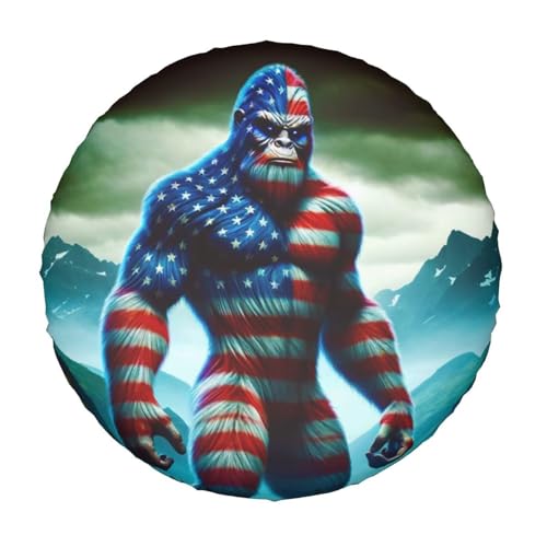 Image of 3D America Flag Bigfoot Spare Tire Cover, Wheel Covers Tire Protector Weatherproof Dust-Proof Universal Fit for Rv Spare Tire Cover Trailer SUV Camper Vehicle 14 in