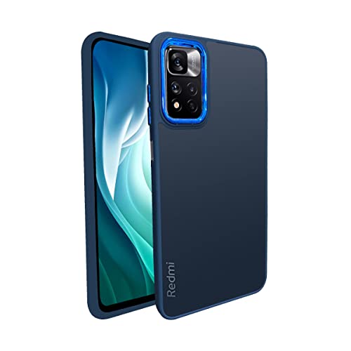 Image of A rtistque Frosted Translucent Back Cover Case for Xiaomi 11i 5G / 11i HyperCharge 5G | Electroplated Chrome Ring | Raised Camera Edges for Protection | Smooth Sides TPU - Blue