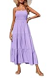 PRETTYGARDEN Women's Summer Maxi Dress 2025 Casual Boho Sleeveless Spaghetti Strap Smocked Tiered Long Beach Sun Dresses (Light Purple,M)