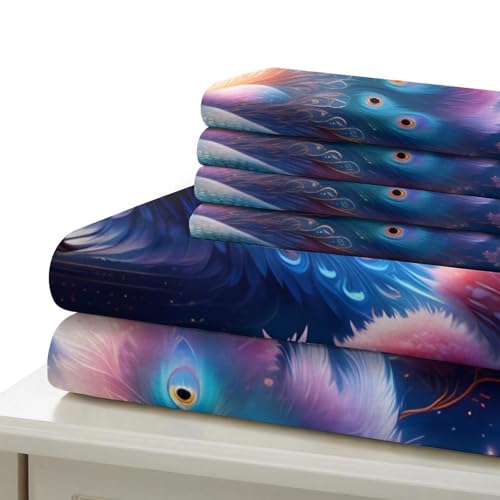 Housse de couette paon en microfibre 135x200 cm pour lit simple