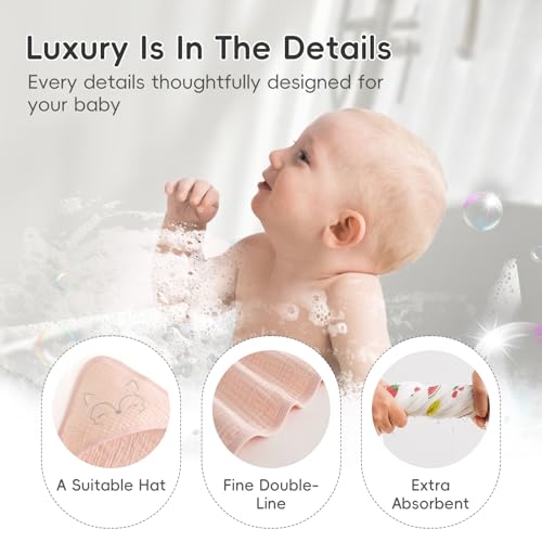 Image of PHF 100% Muslin Cotton Baby Hooded Towels, 2 Pack Bath Towel with Hood for Newborn, Infant, Toddler, Ultra Soft and Absorbent Baby Bath Essentials, Shower Gifts for Girls, 32x32Inch, Fruits