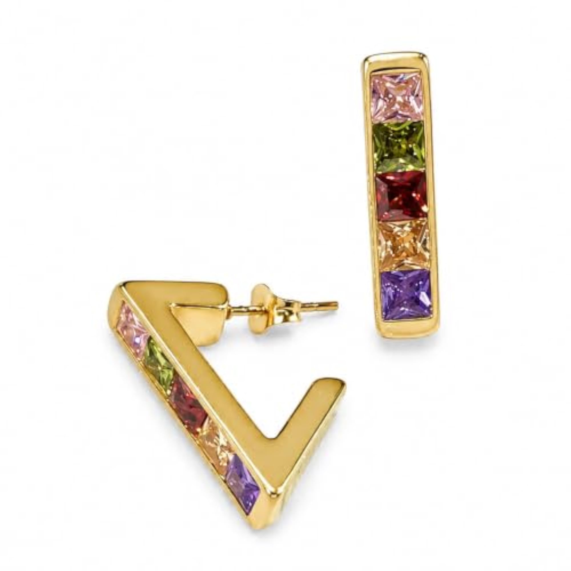 Women's Gold Plated Multicolor Crystal Hoop Earrings, Statement Fashion