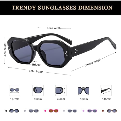 JUDOO Trendy Square Sunglasses for Women Men Retro Vintage Hexagon Shape Square Sun Glasses Small Rivet 90s Shades UV4003