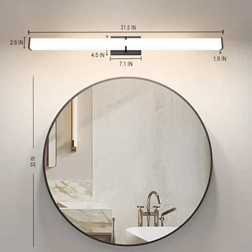 Image of 31.5Inch 3200LM Bathroom Light Fixtures 5CCT Optional, Black Modern LED Vanity Light Clear Shade, Dimmable Bathroom Lighting Fixtures Over Mirror - ETL Listed