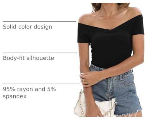 Image of Sarin Mathews Womens Shirts Off The Shoulder Tops Sexy V Neck Slim Fit Shirts Tops Blouses