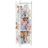 DUMOS Stuffed Animal Storage, 54In Large Stuffed Animal Holder, Plushies Storage with Solid Wood Base&Elastic Cord, Space Save Zoo Toy Organizers for Playroom Bedroom Nursery White