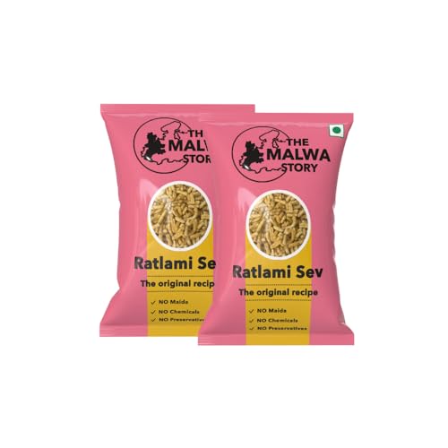 Image of The Malwa Story Original Ratlami Sev - 200gm (Pack Of 2) | Cooked & Packed in Ujjain | Special Madhya Pradesh Authentic Sev Namkeen With No Maida | Spicy & Crunchy | For Poha & Tea Time Snacking