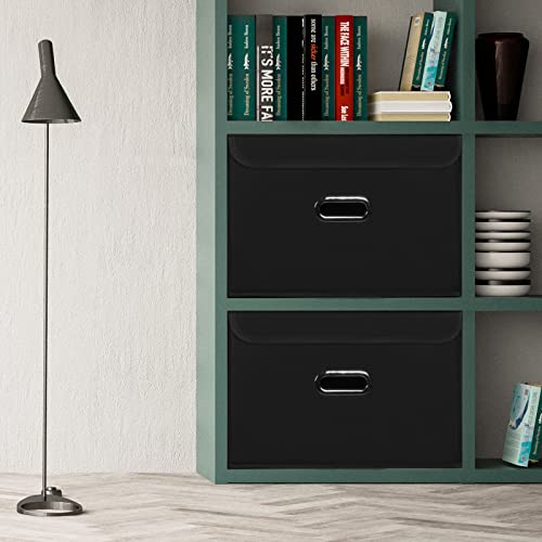 Sevendome Fabric Foldable Collapsible Storage Cube Bin Organizer Basket With Lid, Handles, Removable Divider For Home, Closet (Black, 3Pcs) #TOP7