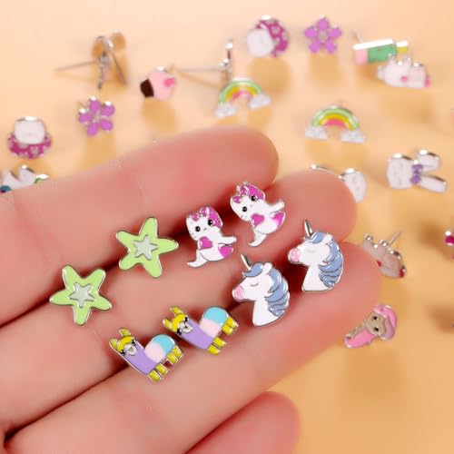 60 Pairs Cute Earrings Set - Hypoallergenic Stainless Steel Studs with Cartoon Characters, Colorful Faux Pearls & Sparkling Cubic Zirconias2