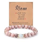 MPRAINBOW Gold Beaded Bracelet for Mom - Birthday for Mama Grandma Daughter, I Love You Handmade Moonstone Bracelets Jewelry Gift for Mother from Daughter/Son
