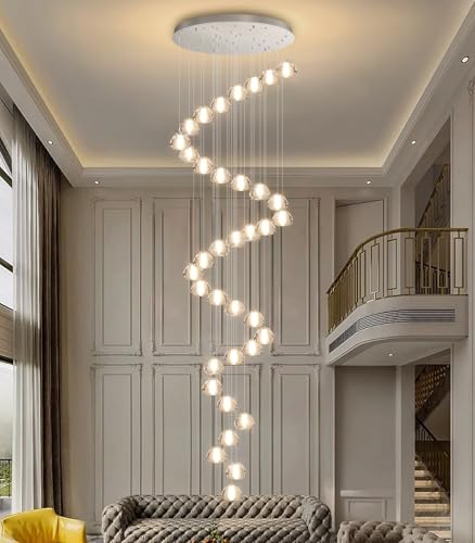 Image of 36 Light 216'' Long Large Crystal Chandeliers LED Chandeliers for High Ceiling Handing Light Fixture for Entrance Hallway Foyer Staircase Lobby Silver