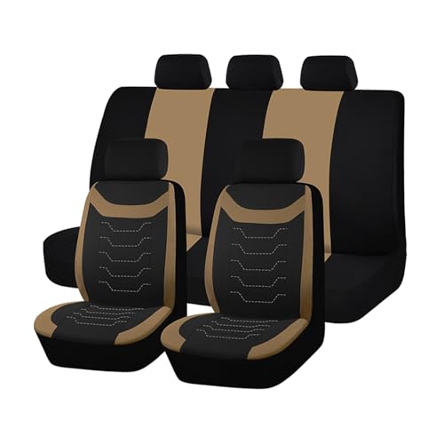 Housse de siège voiture brodée concave beige universelle avec coutures spéciales pour airbag latéral