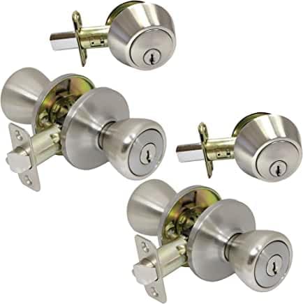 Mobile Home Entry Lockset. Door Lock & Deadbolt. Stainless Steel Keyed Alike 2 Pack