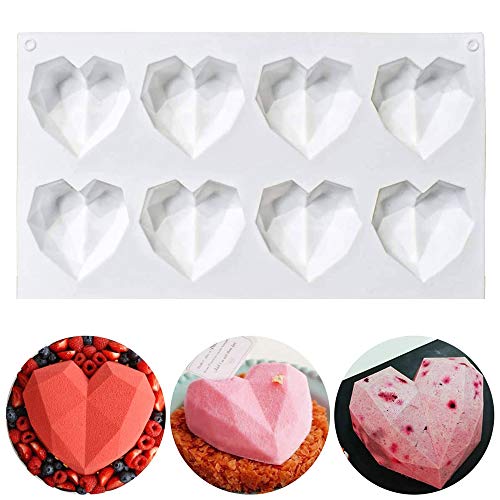 BREEZO Silicone Heart Cake Mold, 3D Love Heart Shape Mould - Non-Stick Ice Cream Soap Jelly Molds (8-Cavity)