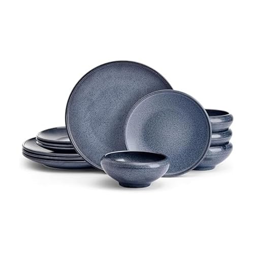 Mikasa Rylan 12 Piece Dinnerware Plate Bowl Set, Service for 4, Blue Mikasa Rylan 12 Piece Dinnerware Plate Bowl Set, Service for 4, Blue