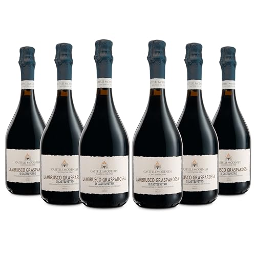 Cantina Castelli Modenesi Lambrusco Grasparossa di Castelvetro DOC, Vino Rosso dal Gusto Pieno ed Equilibrato, Profumo Raffinato e Vario, 11% Vol, Confezione con 6 Bottiglie da 750 ml