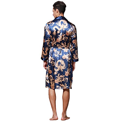 Image of ZUEVI Men's Kimono Robe Silk Satin Long Sleeve Spa Bathrobe Lightweight Soft Silky Pajamas Robes