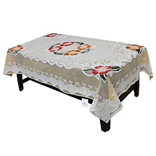 Image of Kuber Industries Flower Design Cotton 5 Seater Sofa Cover with 6 Pieces Arms Cover and 1 Center Table Cover Use Both Side, Living Room, Drawing Room, Bedroom, Guest Room (Set f 17, Cream)