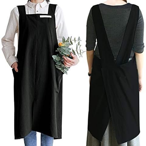 NEWGEM Cotton Kitchen Cooking Apron with Pockets for Women Cute Cross Back Smocks for Painting Baking Cleaning Gardening Black Cover
