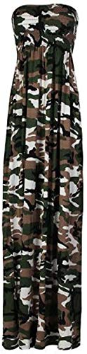 Loxdonz Robe longue à motif floral pour femme - Haut tubulaire - Robe d'été longue froncée, camouflage, Taille L