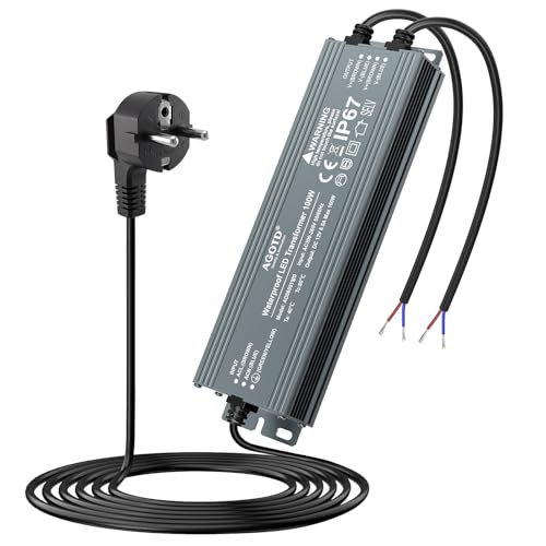 AGOTD Transformateur LED 12 V 100 W IP67 étanche 12 V avec prise - Transformateur d'extérieur 230 V vers CC 12 V 8,5 A - Driver LED extérieur pour pièces...