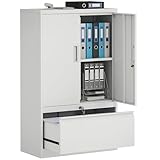 HOMCOM Armadio Portadocumenti 2 Ante in Acciaio con Serratura, Schedario da Ufficio con Ripiani Regolabile su 25 Livelli, Cassetto per Lettera/Legale/Formato A4, Mobiletto Multiuso, per Studio, Bianco
