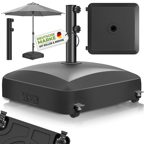 tillvex Sonnenschirmständer PAVERA mit Rollen & Bremsen | Schirmständer befüllbar 37 Liter/56 kg | Schirmgewicht Sonnenschirm & Marktschirm Ø1 8-3 7m | Rollbar wetterfest & UV-beständig