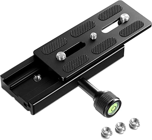 NEEWER Kit d'adaptateur pour Plaque de Fixation Rapide avec Pince, Plaque QR 120 mm avec Pince, vis 3/8" et 1/4", Niveau à Bulle, Adaptateur pour vis 3/8" à 1/4", Compatible avec Arca Swiss Manfrotto Cover