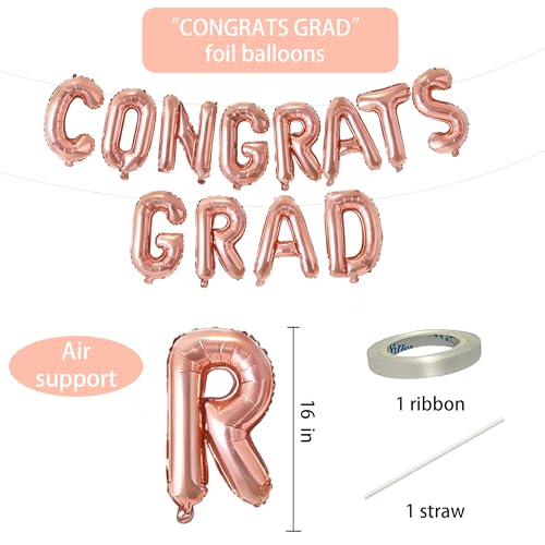 Image of Congrats Grad Balloon Banner, Congratulations Balloons for Graduation Party Decorations 2026, Rose Gold