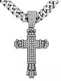 KNITUKL Iced Out Cuban Link Chain for Men, Miami Style Silver and Gold Plated Bling Necklace, Diamond Hip Hop Necklace (Cross-A black)