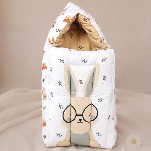 Image of Krildo 3 in 1 Baby Sleeping Bag & Carry Nest for Newborn, Portable Bamboo Cotton for 0-6 Months Infants, Holding Set, Soft & Lightweight (Honey Bunny)